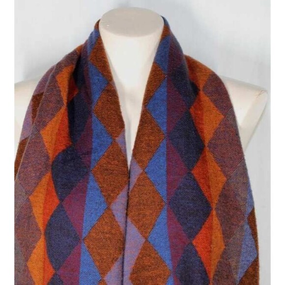 Cashmink Soft Jewel Tone Argyle Fringed Scarf Made in Germany - Picture 2 of 4